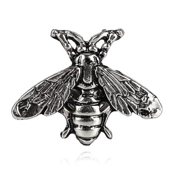 Bee Pin Brooch Stylish Silver Metal Bumble Honey Insect Stylish Simple Glam NEW - Picture 2 of 4